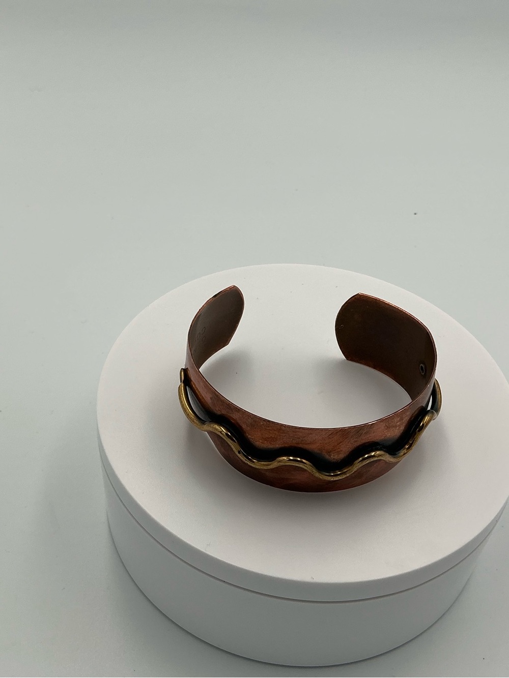 Handcrafted Copper Cuff Bracelet with Brass Wave Accent - Brown